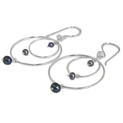 Alternate image for Sterling Silver Dyed Pearl Dangle Earrings from Thailand Lake Ripples