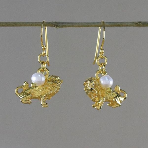 Alternate image for Gold Plated Cultured Pearl Leo Earrings from Thailand Radiant Leo
