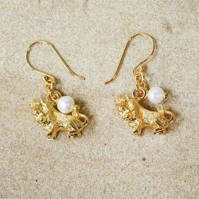 Alternate image for Gold Plated Cultured Pearl Leo Earrings from Thailand Radiant Leo