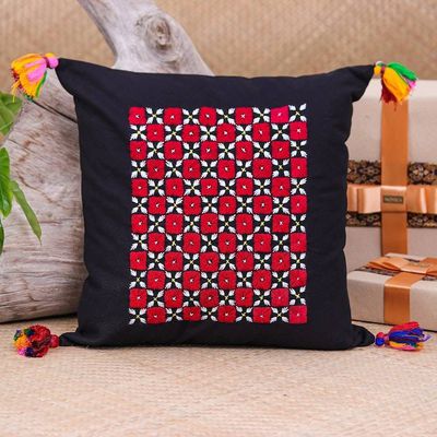 Alternate image for Handcrafted Embroidered Onyx Cotton Cushion Covers Pair Cherry Mosaic