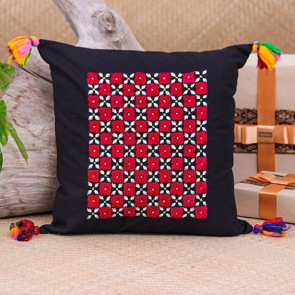 Alternate image for Handcrafted Embroidered Onyx Cotton Cushion Covers Pair Cherry Mosaic