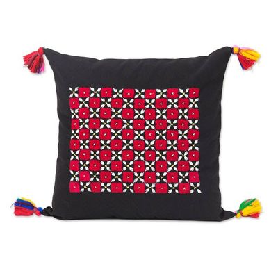 Alternate image for Handcrafted Embroidered Onyx Cotton Cushion Covers Pair Cherry Mosaic