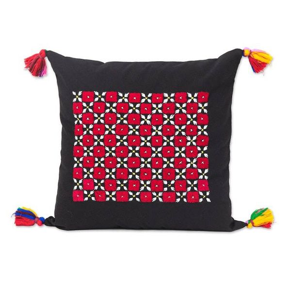 Alternate image for Handcrafted Embroidered Onyx Cotton Cushion Covers Pair Cherry Mosaic