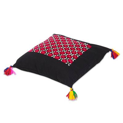 Alternate image for Handcrafted Embroidered Onyx Cotton Cushion Covers Pair Cherry Mosaic