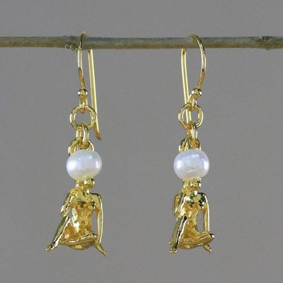 Alternate image for 18k Gold Plated Cultured Pearl Virgo Earrings from Thailand Radiant Virgo