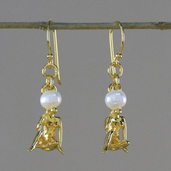Alternate image for 18k Gold Plated Cultured Pearl Virgo Earrings from Thailand Radiant Virgo