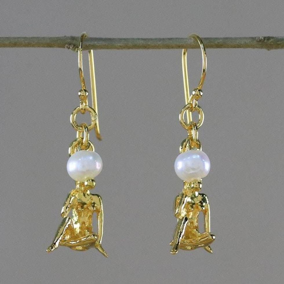 18k Gold Plated Cultured Pearl Virgo Earrings from Thailand 'Radiant Virgo'