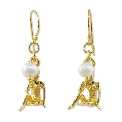 Alternate image for 18k Gold Plated Cultured Pearl Virgo Earrings from Thailand Radiant Virgo