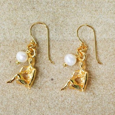 Alternate image for 18k Gold Plated Cultured Pearl Virgo Earrings from Thailand Radiant Virgo