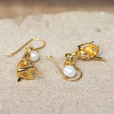 Alternate image for 18k Gold Plated Cultured Pearl Virgo Earrings from Thailand Radiant Virgo