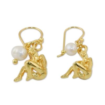 Alternate image for 18k Gold Plated Cultured Pearl Virgo Earrings from Thailand Radiant Virgo