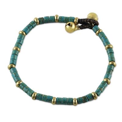 Alternate image for Brass and Reconstituted Turquoise Thai Beaded Bracelet Temple of Love