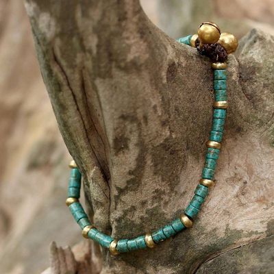 Alternate image for Brass and Reconstituted Turquoise Thai Beaded Bracelet Temple of Love