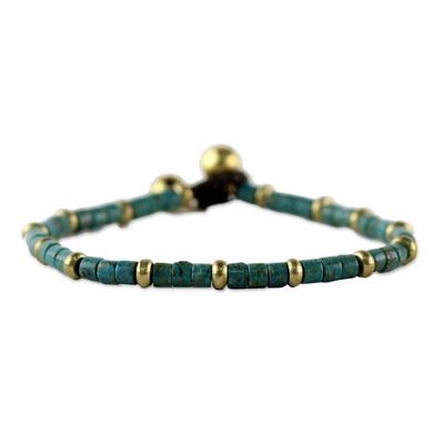 Alternate image for Brass and Reconstituted Turquoise Thai Beaded Bracelet Temple of Love