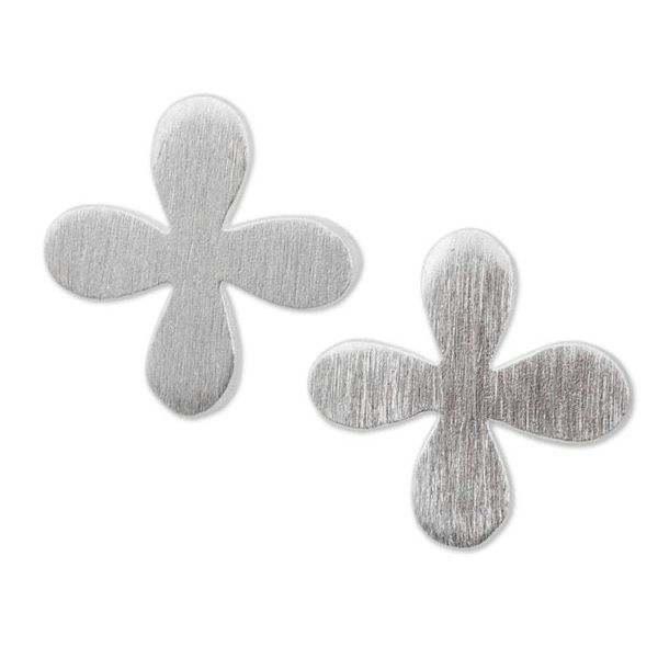 Alternate image for Brushed Sterling Silver Stud Earrings with Clover Motif Clover for Luck