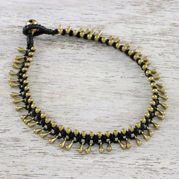 Alternate image for Handmade Lunar Black Knotted Brass Black Cord Anklet Lunar Black