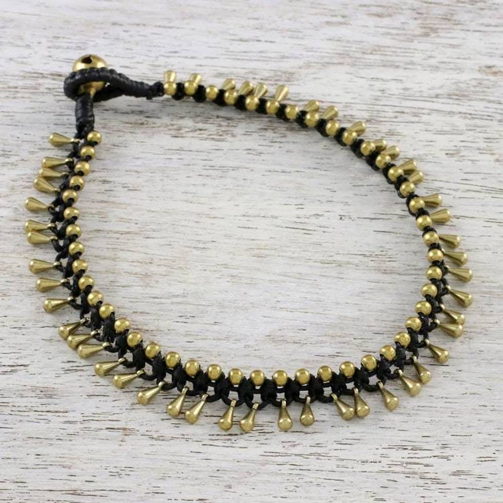Handmade Lunar Black Knotted Brass Black Cord Anklet 'Lunar Black'