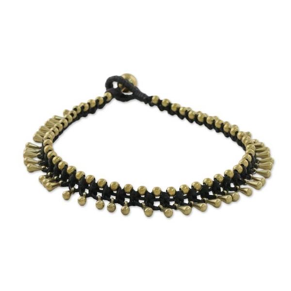 Alternate image for Handmade Lunar Black Knotted Brass Black Cord Anklet Lunar Black
