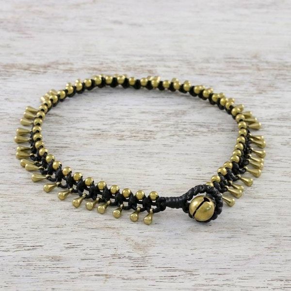 Alternate image for Handmade Lunar Black Knotted Brass Black Cord Anklet Lunar Black