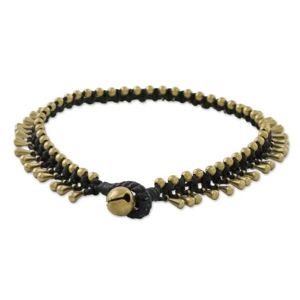 Alternate image for Handmade Lunar Black Knotted Brass Black Cord Anklet Lunar Black