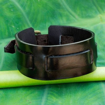 Alternate image for Mens Artisan Crafted Leather Wristband Bracelet Lanna Warrior in Black