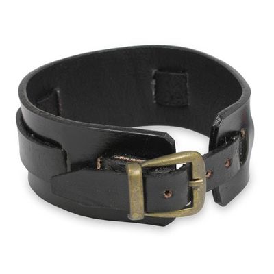 Alternate image for Mens Artisan Crafted Leather Wristband Bracelet Lanna Warrior in Black