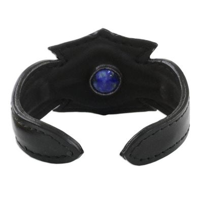 Alternate image for Mens Lapis Lazuli and Notched Black Leather Cuff Bracelet World View