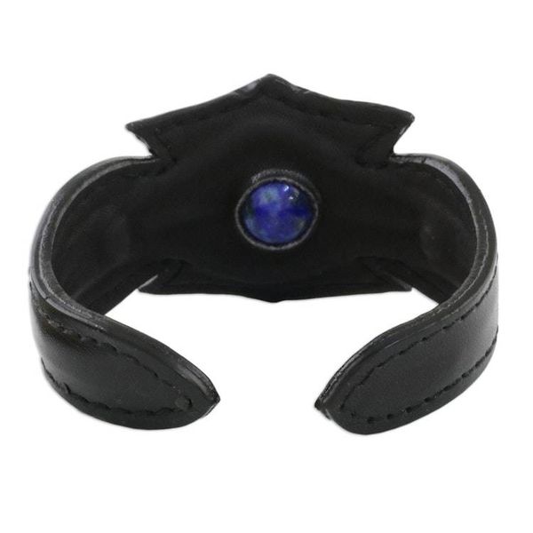 Alternate image for Mens Lapis Lazuli and Notched Black Leather Cuff Bracelet World View