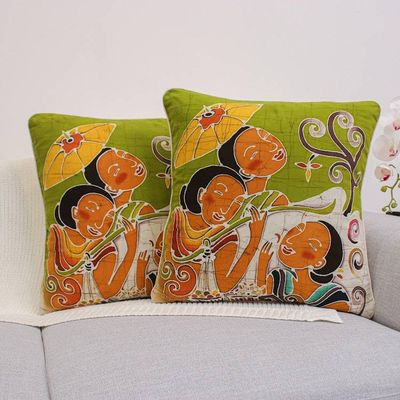 Alternate image for Artisan Crafted Cotton Cushion Covers Pair Lanna Ladies Charm