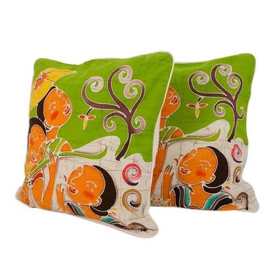 Alternate image for Artisan Crafted Cotton Cushion Covers Pair Lanna Ladies Charm