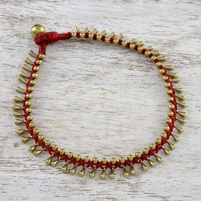 Primary image for Handmade Red Knotted Brass Beaded Red Cord Anklet Lunar Red