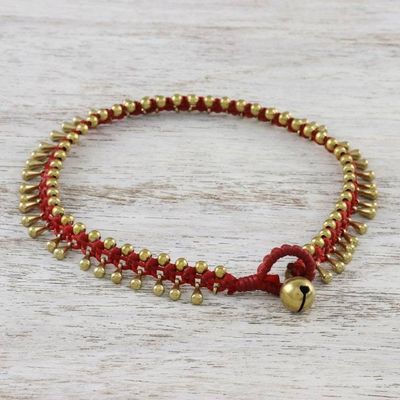 Alternate image for Handmade Red Knotted Brass Beaded Red Cord Anklet Lunar Red