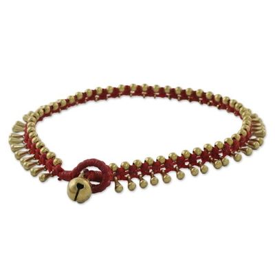 Alternate image for Handmade Red Knotted Brass Beaded Red Cord Anklet Lunar Red