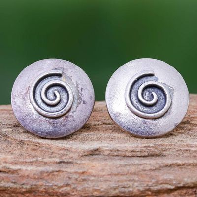 Primary image for 950 Silver Spiral Motif Button Earrings Lanna Spiral