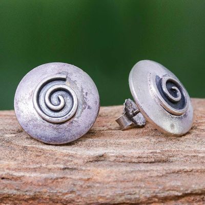 Alternate image for 950 Silver Spiral Motif Button Earrings Lanna Spiral