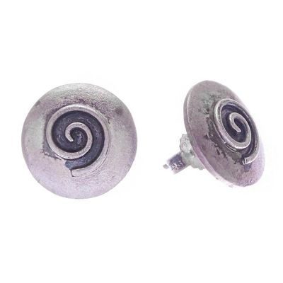 Alternate image for 950 Silver Spiral Motif Button Earrings Lanna Spiral