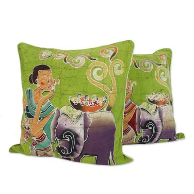 Alternate image for Fair Trade Batik Cotton Cushion Covers Pair Flowery Day
