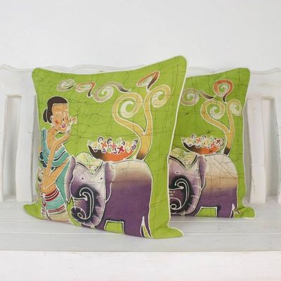 Alternate image for Fair Trade Batik Cotton Cushion Covers Pair Flowery Day