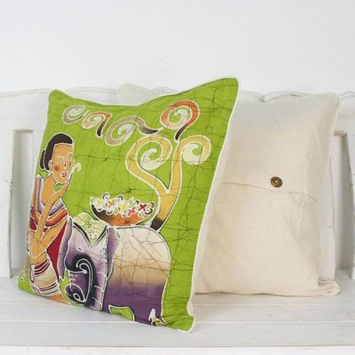Alternate image for Fair Trade Batik Cotton Cushion Covers Pair Flowery Day