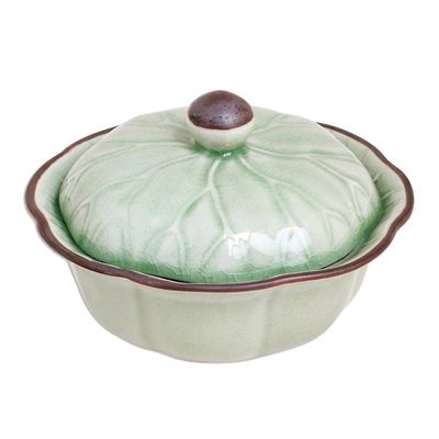 Alternate image for Genuine Celadon Ceramic Lidded Bowl from Thailand Bai Bua