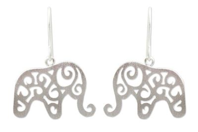 Alternate image for Handcrafted Sterling Silver Thai Elephant Earrings Elephant Arabesque