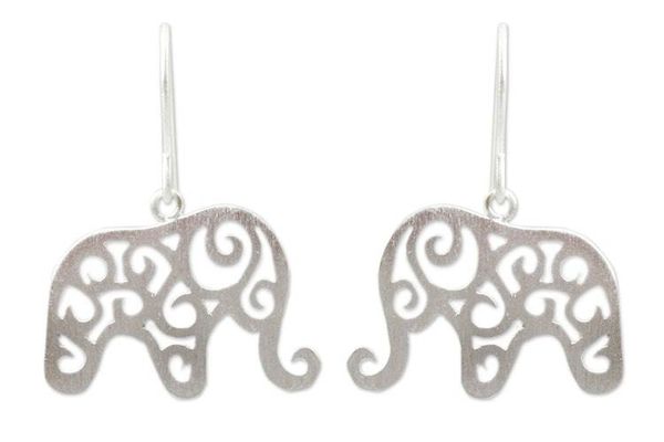 Alternate image for Handcrafted Sterling Silver Thai Elephant Earrings Elephant Arabesque