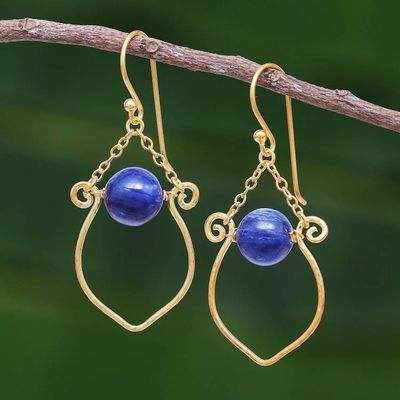 Alternate image for Kyanite Gold Plated Dangle Earrings from Thailand Swing in Blue