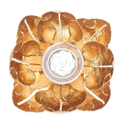 Alternate image for Hand Cut Steel and Gold Foil Lotus Tealight Holder Blessed Lotus