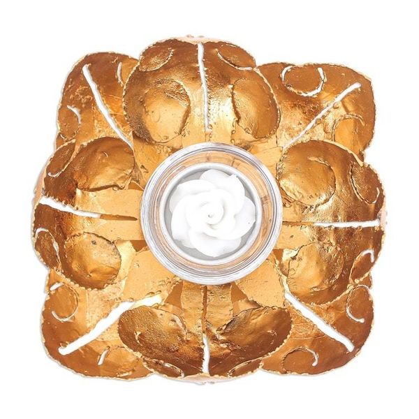 Alternate image for Hand Cut Steel and Gold Foil Lotus Tealight Holder Blessed Lotus