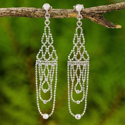 Alternate image for Sterling Silver Beaded Chandelier Earrings from Thailand Regal Chandeliers