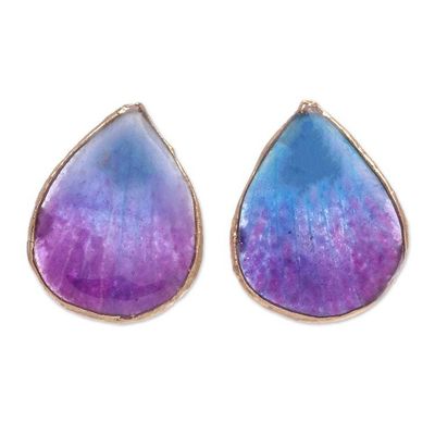 Alternate image for Hand Crafted Orchid Flower Button Earrings Mini Rock Orchid in Blue