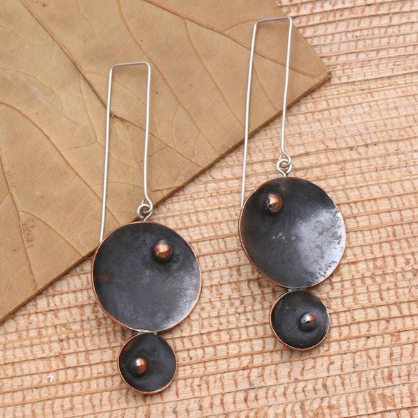Alternate image for Handcrafted Modern Javanese Copper Dangle Earrings Double Scoop