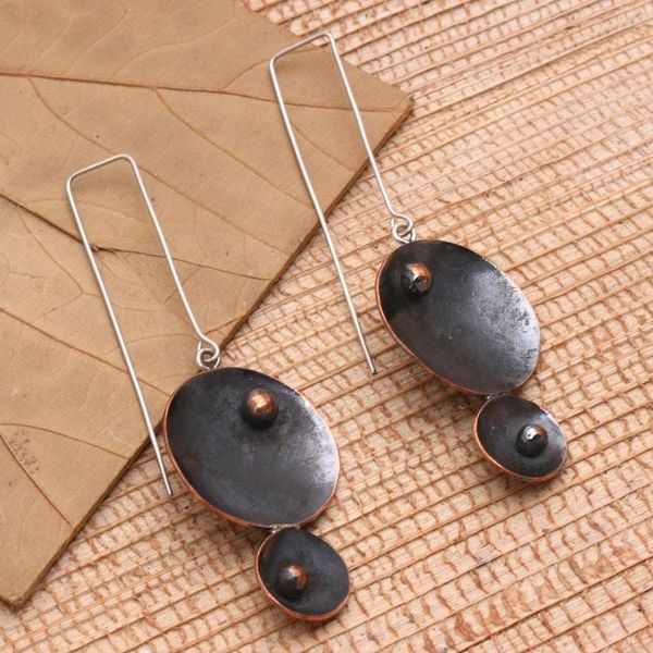 Alternate image for Handcrafted Modern Javanese Copper Dangle Earrings Double Scoop