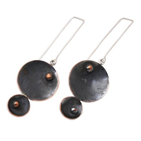 Alternate image for Handcrafted Modern Javanese Copper Dangle Earrings Double Scoop